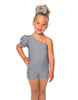 Solid Lycra One Shoulder Puff Sleeve Biketard