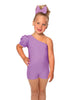 Solid Lycra One Shoulder Puff Sleeve Biketard