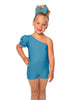 Solid Lycra One Shoulder Puff Sleeve Biketard