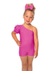 Solid Lycra One Shoulder Puff Sleeve Biketard