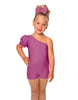 Solid Lycra One Shoulder Puff Sleeve Biketard