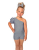 Solid Lycra One Shoulder Puff Sleeve Biketard