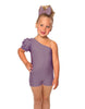 Solid Lycra One Shoulder Puff Sleeve Biketard