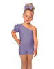 Solid Lycra One Shoulder Puff Sleeve Biketard