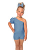 Solid Lycra One Shoulder Puff Sleeve Biketard