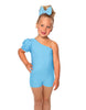 Solid Lycra One Shoulder Puff Sleeve Biketard