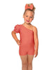 Solid Lycra One Shoulder Puff Sleeve Biketard