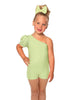Solid Lycra One Shoulder Puff Sleeve Biketard