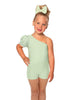 Solid Lycra One Shoulder Puff Sleeve Biketard