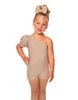 Solid Lycra One Shoulder Puff Sleeve Biketard