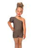 Solid Lycra One Shoulder Puff Sleeve Biketard