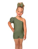 Solid Lycra One Shoulder Puff Sleeve Biketard