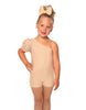 Solid Lycra One Shoulder Puff Sleeve Biketard