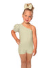 Solid Lycra One Shoulder Puff Sleeve Biketard