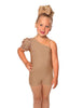 Solid Lycra One Shoulder Puff Sleeve Biketard