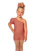 Solid Lycra One Shoulder Puff Sleeve Biketard