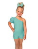 Solid Lycra One Shoulder Puff Sleeve Biketard
