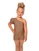 Solid Lycra One Shoulder Puff Sleeve Biketard