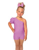 Solid Lycra One Shoulder Puff Sleeve Biketard