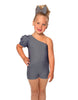 Solid Lycra One Shoulder Puff Sleeve Biketard