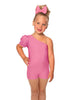 Solid Lycra One Shoulder Puff Sleeve Biketard
