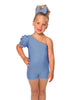 Solid Lycra One Shoulder Puff Sleeve Biketard