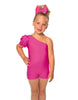 Solid Lycra One Shoulder Puff Sleeve Biketard