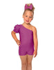 Solid Lycra One Shoulder Puff Sleeve Biketard