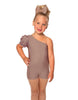Solid Lycra One Shoulder Puff Sleeve Biketard