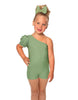 Solid Lycra One Shoulder Puff Sleeve Biketard