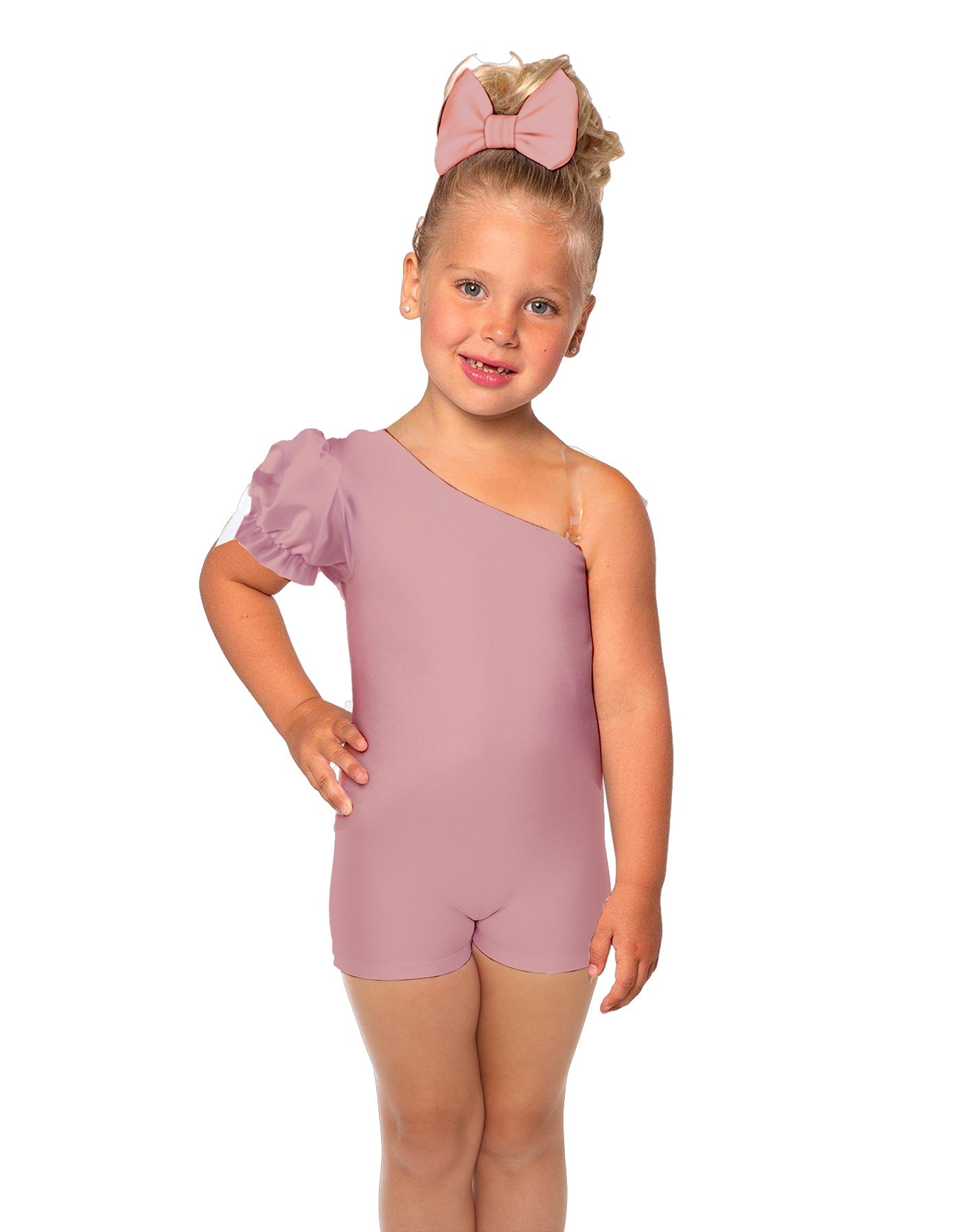 Solid Lycra One Shoulder Puff Sleeve Biketard