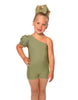 Solid Lycra One Shoulder Puff Sleeve Biketard