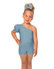 Solid Lycra One Shoulder Puff Sleeve Biketard