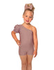 Solid Lycra One Shoulder Puff Sleeve Biketard