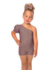 Solid Lycra One Shoulder Puff Sleeve Biketard