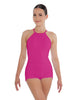 Solid Lycra Halter Covered Back Biketard
