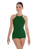 Solid Lycra Halter Covered Back Biketard