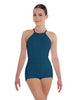 Solid Lycra Halter Covered Back Biketard