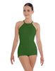 Solid Lycra Halter Covered Back Biketard