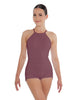 Solid Lycra Halter Covered Back Biketard