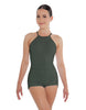 Solid Lycra Halter Covered Back Biketard