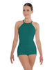 Solid Lycra Halter Covered Back Biketard
