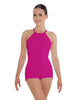 Solid Lycra Halter Covered Back Biketard