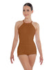Solid Lycra Halter Covered Back Biketard