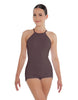 Solid Lycra Halter Covered Back Biketard
