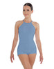 Solid Lycra Halter Covered Back Biketard
