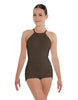 Solid Lycra Halter Covered Back Biketard