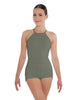 Solid Lycra Halter Covered Back Biketard