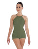 Solid Lycra Halter Covered Back Biketard