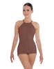 Solid Lycra Halter Covered Back Biketard